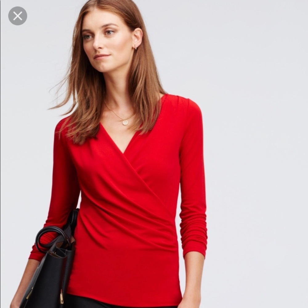 *Sold* Ann Taylor Crepe Ruched Wrap Top Red